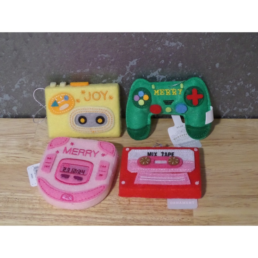 Set of 4 - Target Wondershop Christmas 2023 Felt Ornaments Gamer, Retro, MixTape